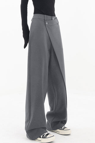 Asymmetrical Layer Button Wide Leg Dress Pants