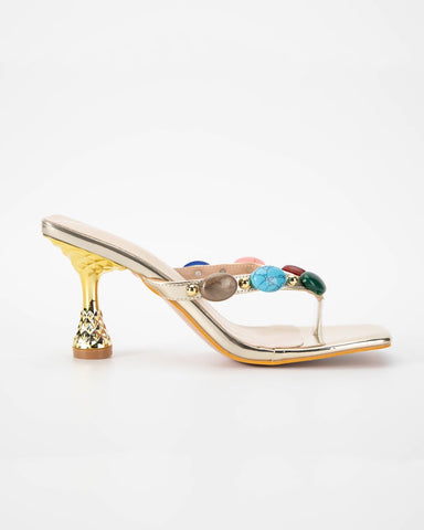 Beaded High Wineglass Heel Thong Sandals