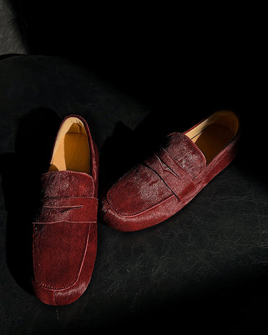 Calf Hair Premium Leather Penny Loafers