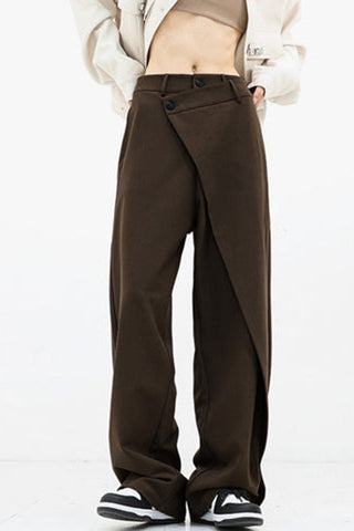 Asymmetrical Layer Button Wide Leg Dress Pants