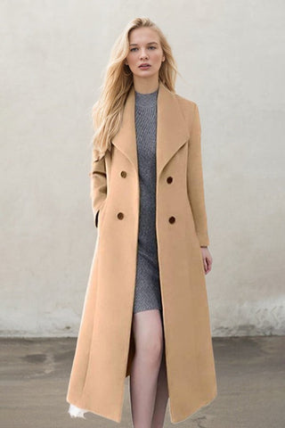 Elegant and Simplev Collar Long Sleeve Double Breasted Solid Color Coat