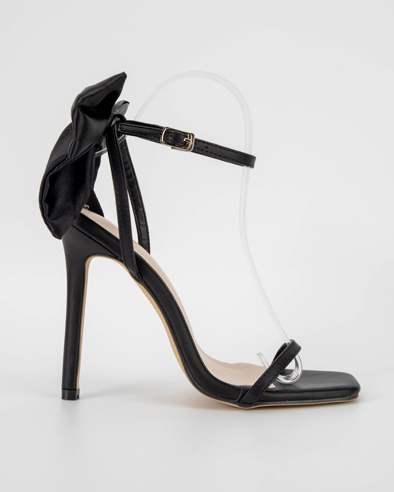 Giant Bow One Buckle Strap Heeled Sandals