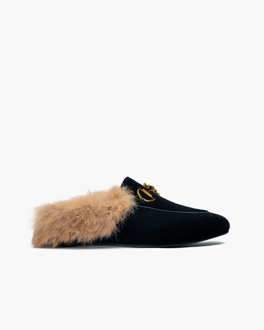 Alina Velvet Backless Fur Slip-on Comfort Mules