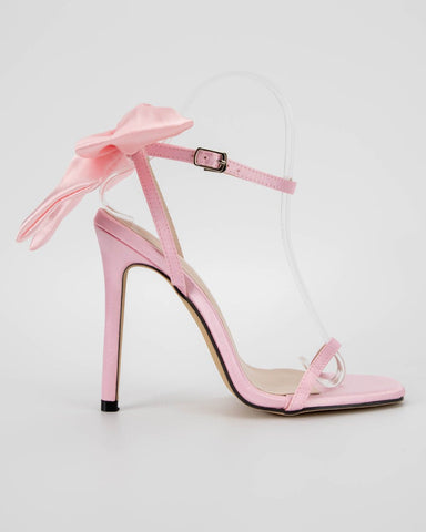 Giant Bow One Buckle Strap Heeled Sandals