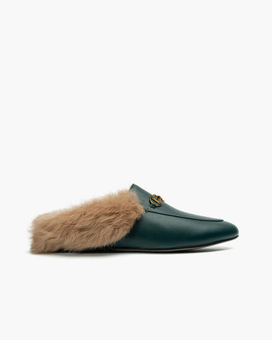 Alina Elegant Leather Backless Fur Slip-On Mules