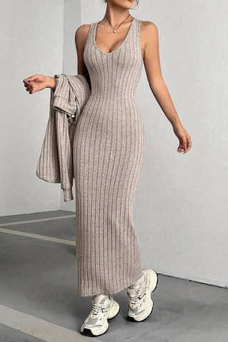 Knitted Long Sleeved Suit Hooded Sweater Dress Two-piece Suit