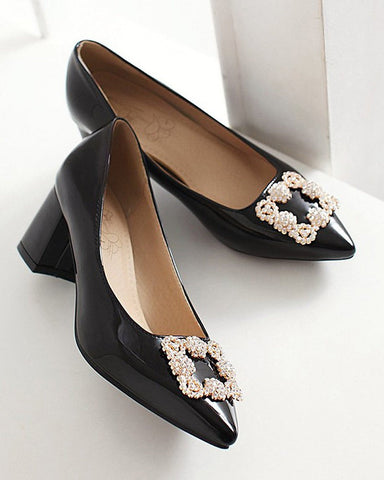 Pointed Metal Rhinestone Wedge Shoes