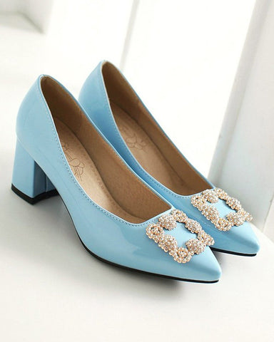 Pointed Metal Rhinestone Wedge Shoes