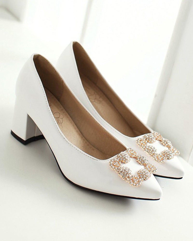 Pointed Metal Rhinestone Wedge Shoes