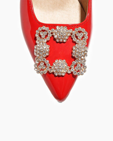 Pointed Metal Rhinestone Wedge Shoes