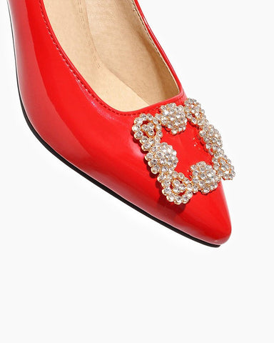 Pointed Metal Rhinestone Wedge Shoes