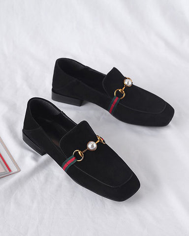 Pearl Buckle Matching Loafers