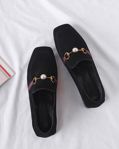 Pearl Buckle Matching Loafers