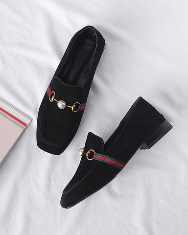 Pearl Buckle Matching Loafers