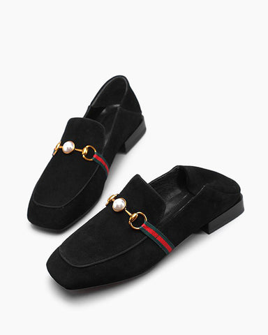 Pearl Buckle Matching Loafers