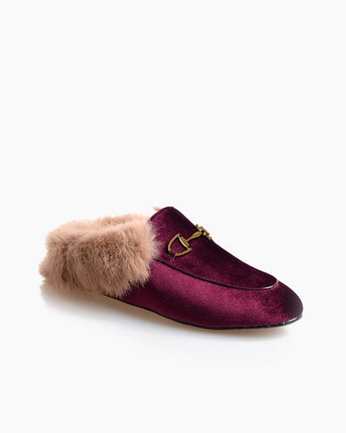 Alina Velvet Backless Fur Slip-on Comfort Mules