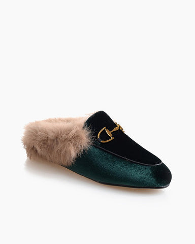 Alina Velvet Backless Fur Slip-on Comfort Mules