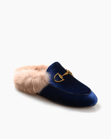 Alina Velvet Backless Fur Slip-on Comfort Mules