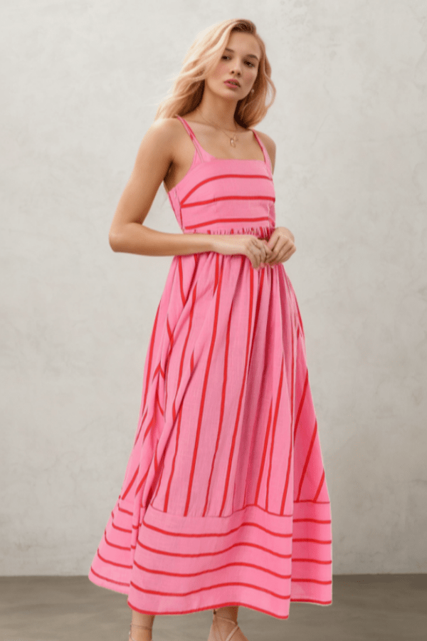 Striped Suspender Backless Pixie Simple Dress