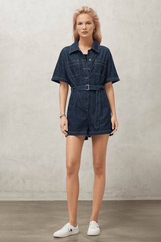 Denim Dlue Retro High Waist Jumpsuit Suit