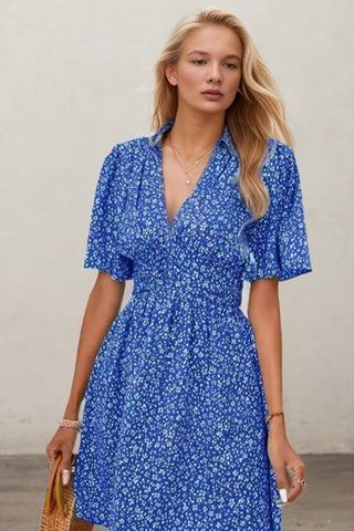 Garden Party Grace-V-neck Mid-sleeve Printed High-waist Floral Pleated Dress