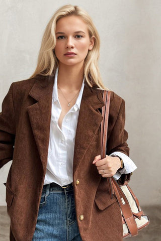 Understated Glam-Corduroy Blazer With Metal Buttons