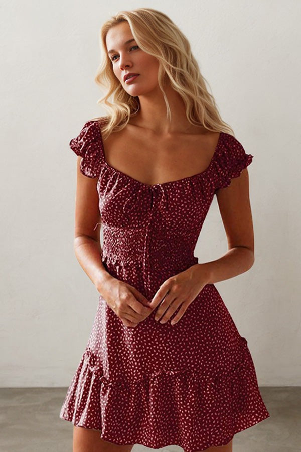 Ruffled Floral U-neck Strappy High-waisted Dress