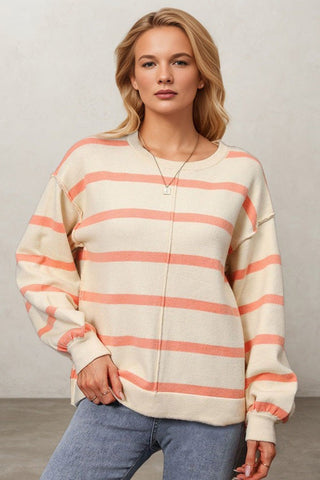 Striped Loose Crewneck Rugby Sweater