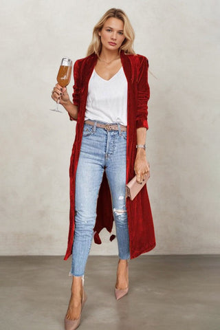 Gold Velvet Loose Stretch Long Coat