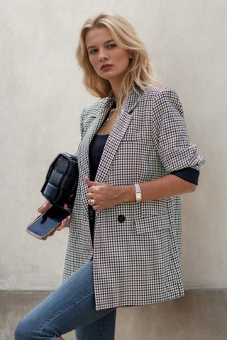 Contrast Color Plaid Suit Loose Commuter Outerwear