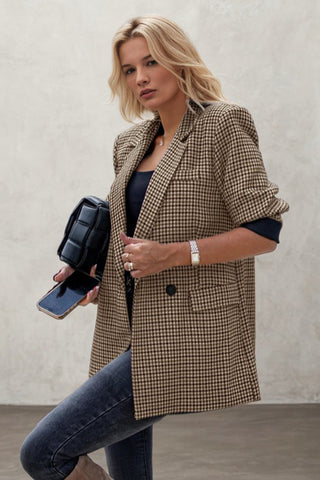 Contrast Color Plaid Suit Loose Commuter Outerwear