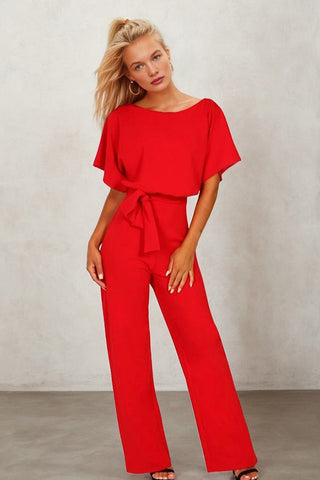 Waist-Cinched Short-sleeved Mid-rise Jumpsuit