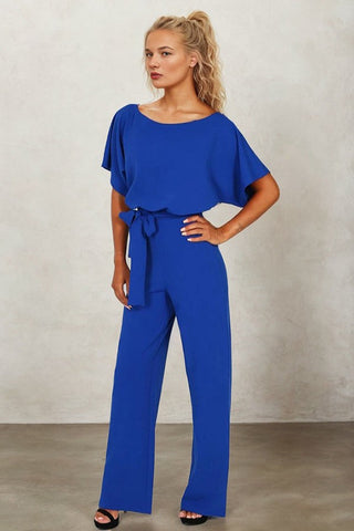 Waist-Cinched Short-sleeved Mid-rise Jumpsuit