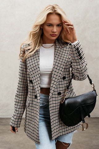 Vintage Lapel Collar Double Breasted Plaid Blazers