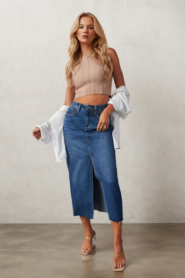 2024 New Split Denim Half Body Skirt