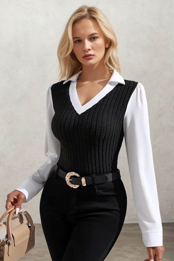 Office Chic Essentials V-neck Long Sleeve Blouse