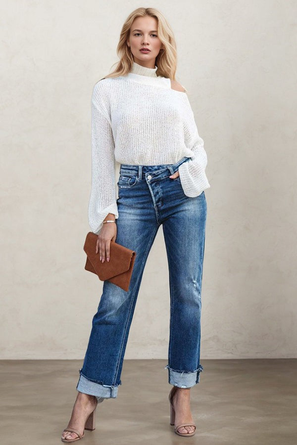 Effortless Comfort High Waist Straight Denim Pants