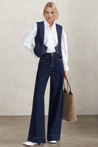 Timeless Appeal Sleeveless Vest and Denim Pants Suit