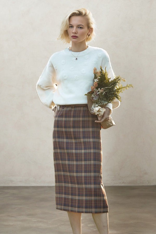 Autumn Breeze Vintage Plaid Bustier Skirt