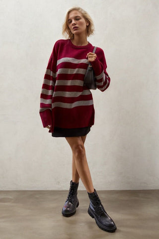 Casual Striped Loose Round Neck Pullover Sweater