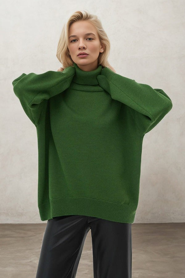 Autumn Awakening Solid Color High-Neck Sweater