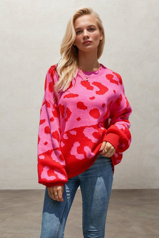 Stylish Leopard Print Drop Shoulder Sleeve Sweater