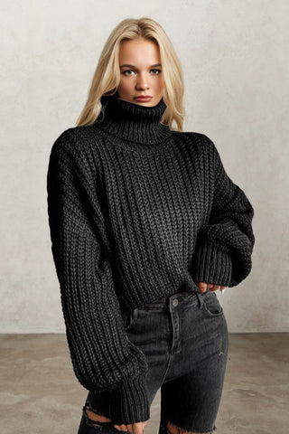 Efficiently Errands High Neck Long Sleeve Chunky Knit Top