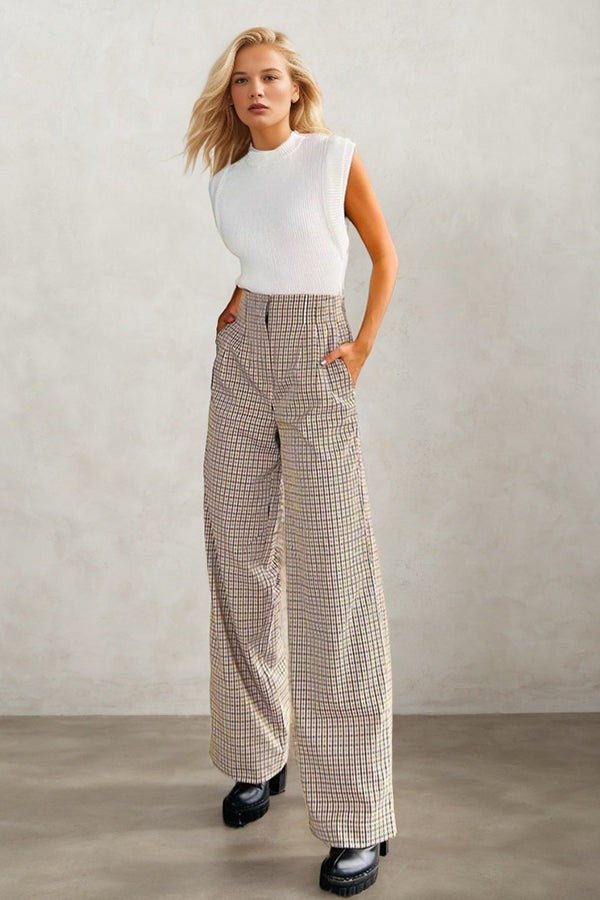 Commuting Plaid Wide Leg Pants Plaid Trousers