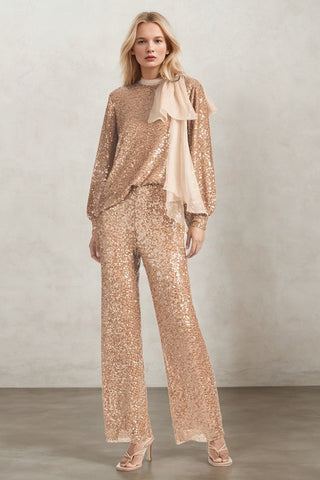 Sophistication Holiday Party Sequin Straight Leg Pants