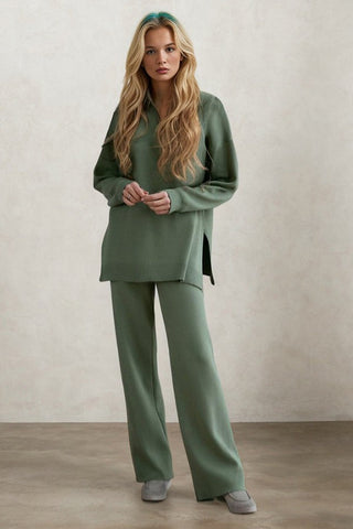 Cozy Solid Split Sweater & Pants Set