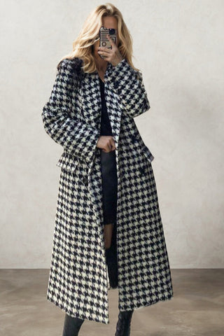 Houndstooth Mid-length Over-the-knee Wool Coat