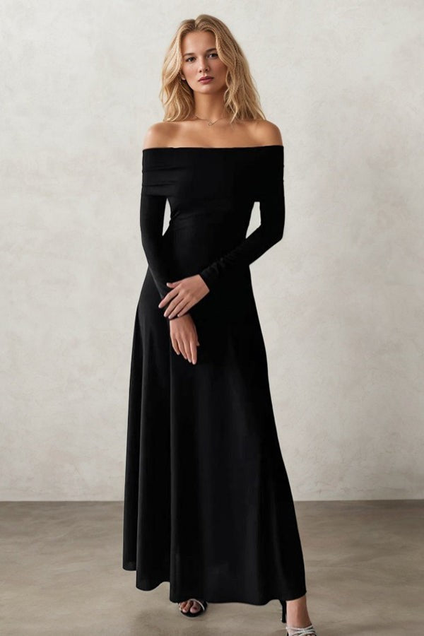 Solid Color Off-Shoulder High Waist Maxi Dress