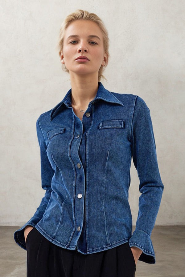 Flared Sleeve Denim Yoga Shirt