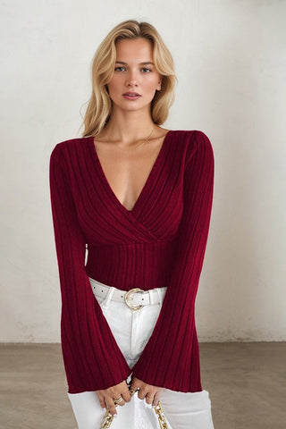 Casual Elegance Chic Surplice Neck Tube Knit Top